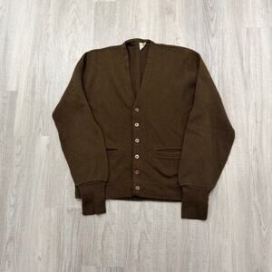Vintage Drummond Cardigan Sweater Size Large Brown Shaggy 60s Knit Acrylic